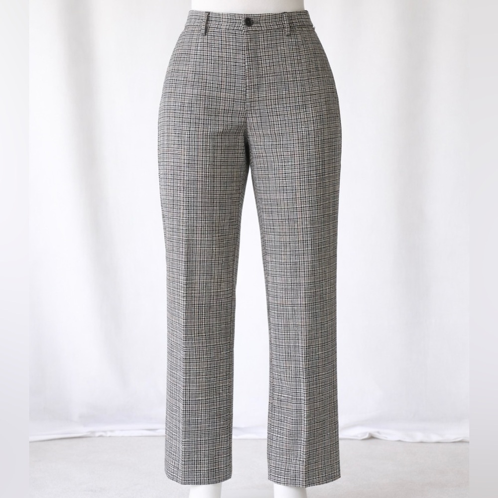 A New Day Women’s Plaid Stretch Ankle Pants 14 Black White Pink Check Workwear